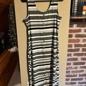 No Boundaries Green and White Striped Midi Dress
